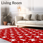 Red White Woodland Animal Trees Rug