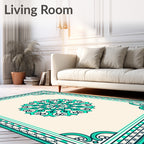 Teal Mandala Floral Border Rug