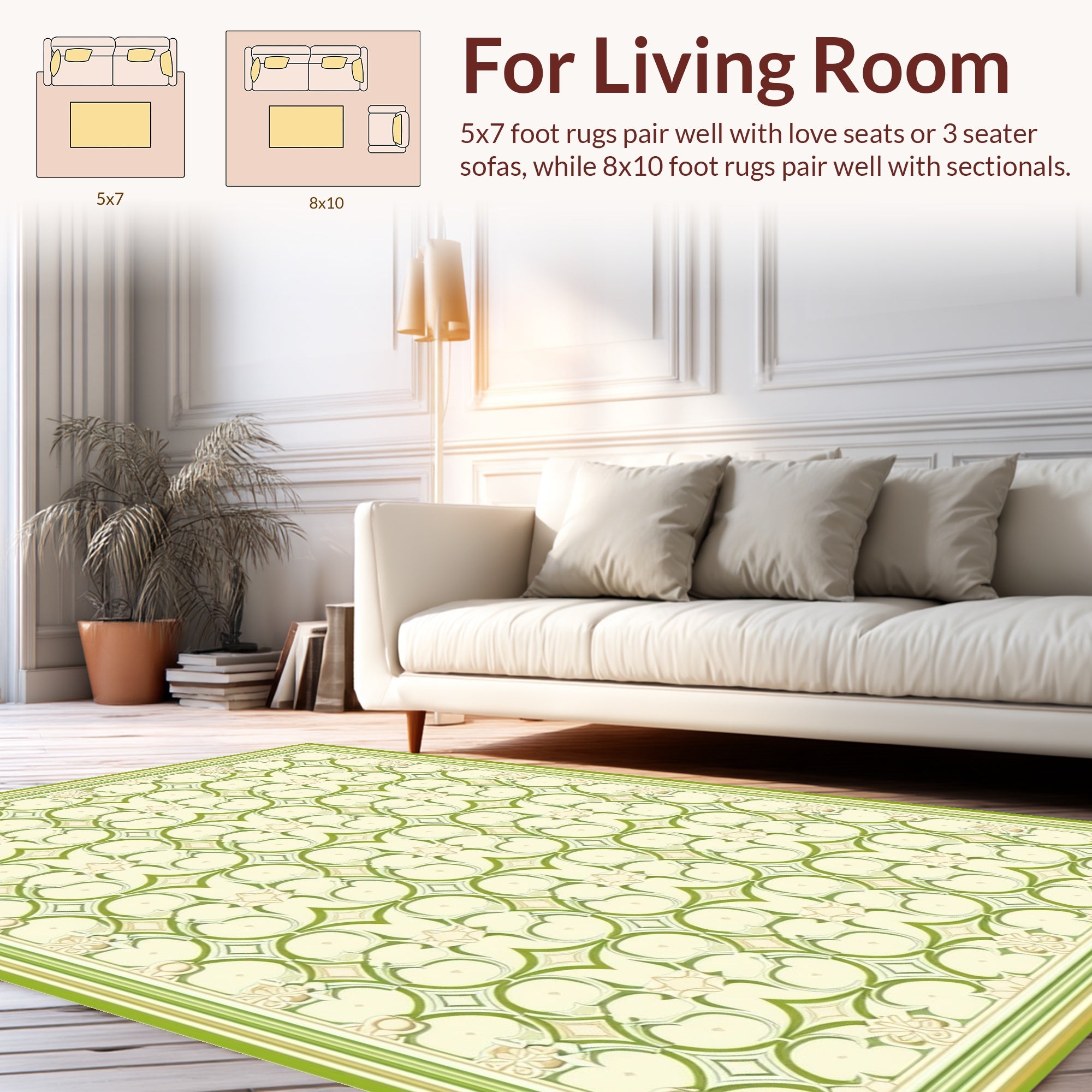 Green Geometric Floral Damask Pattern Rug