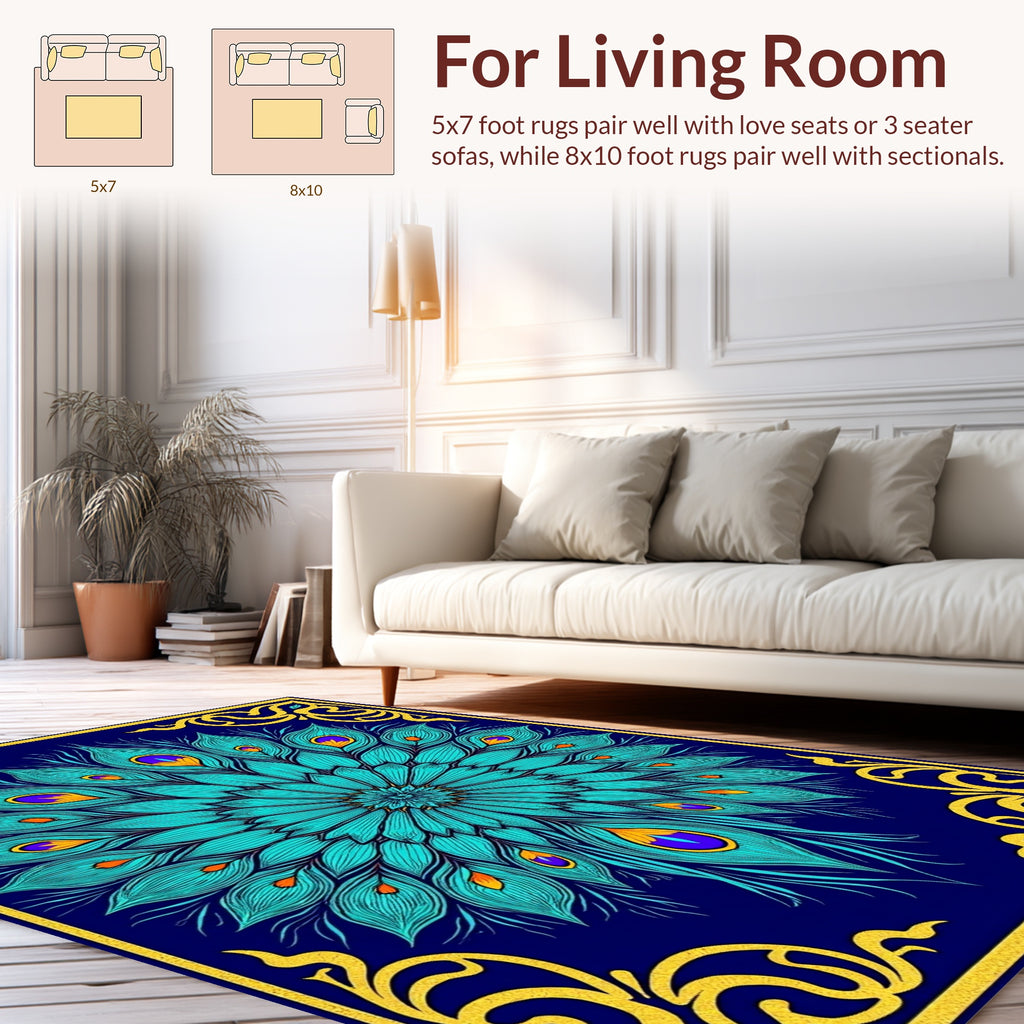Turquoise Peacock Feather Mandala Rug