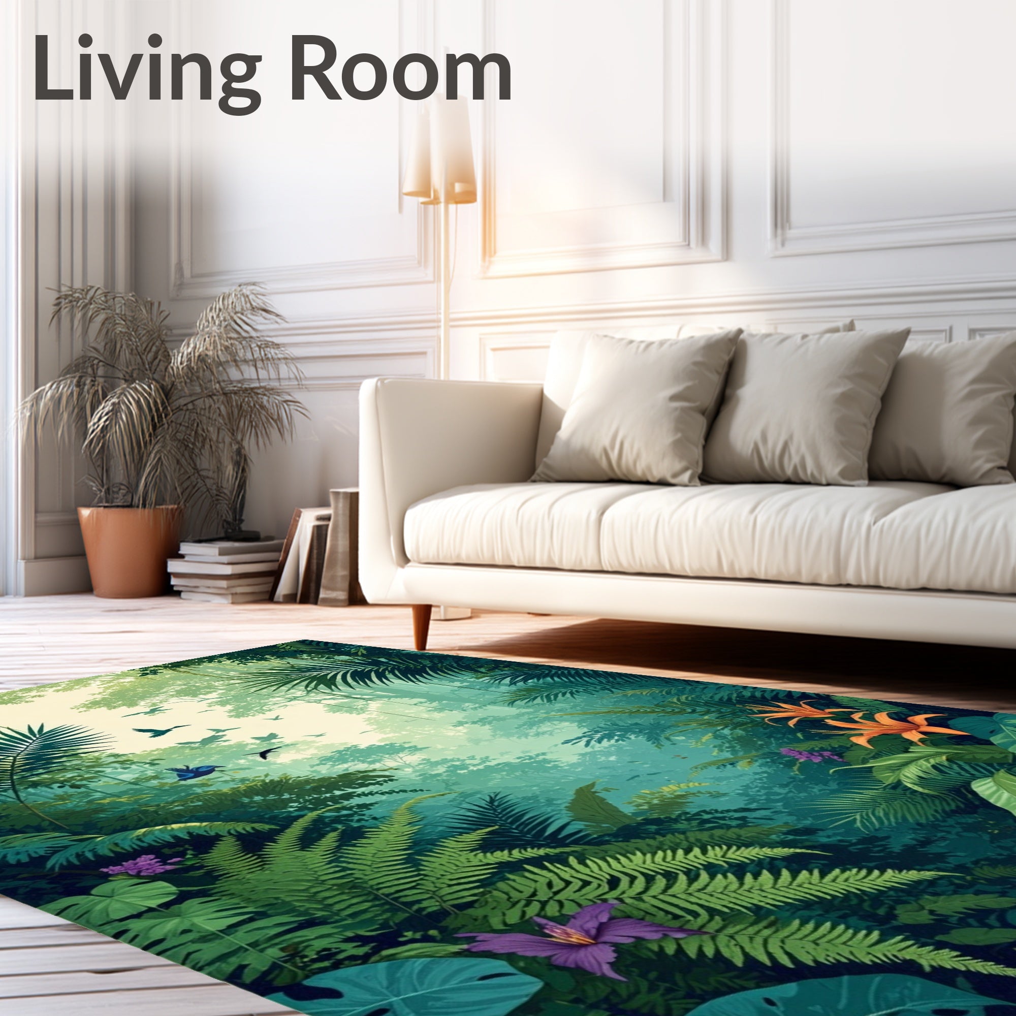 Lush Jungle Botanical Bird Design Rug