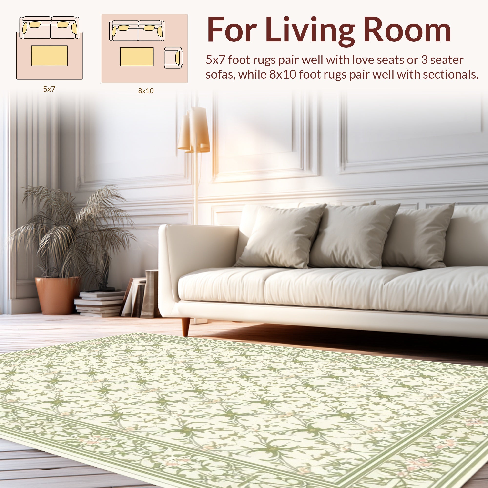 Pale Green Floral Vine Classic Rug