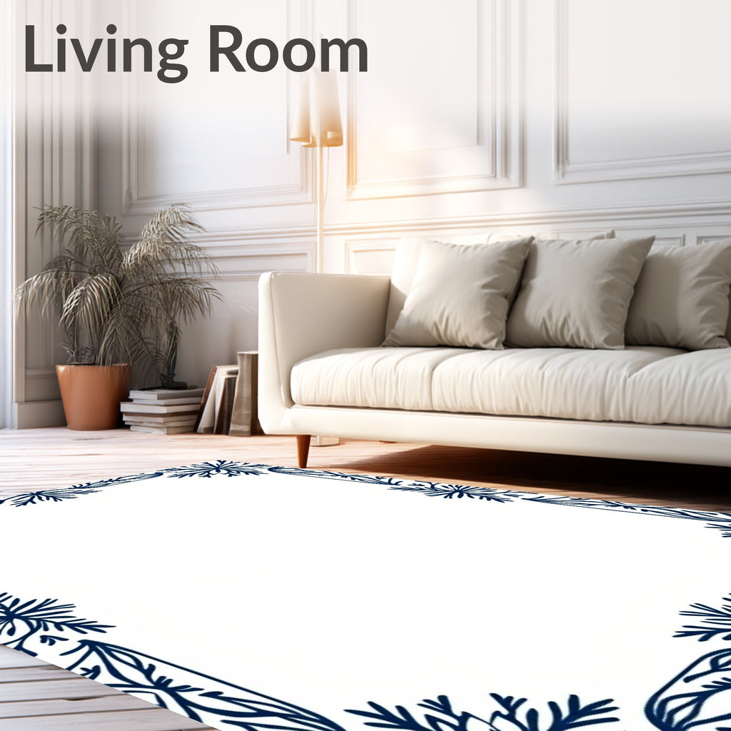 Navy Blue Floral Corner Frame Rug