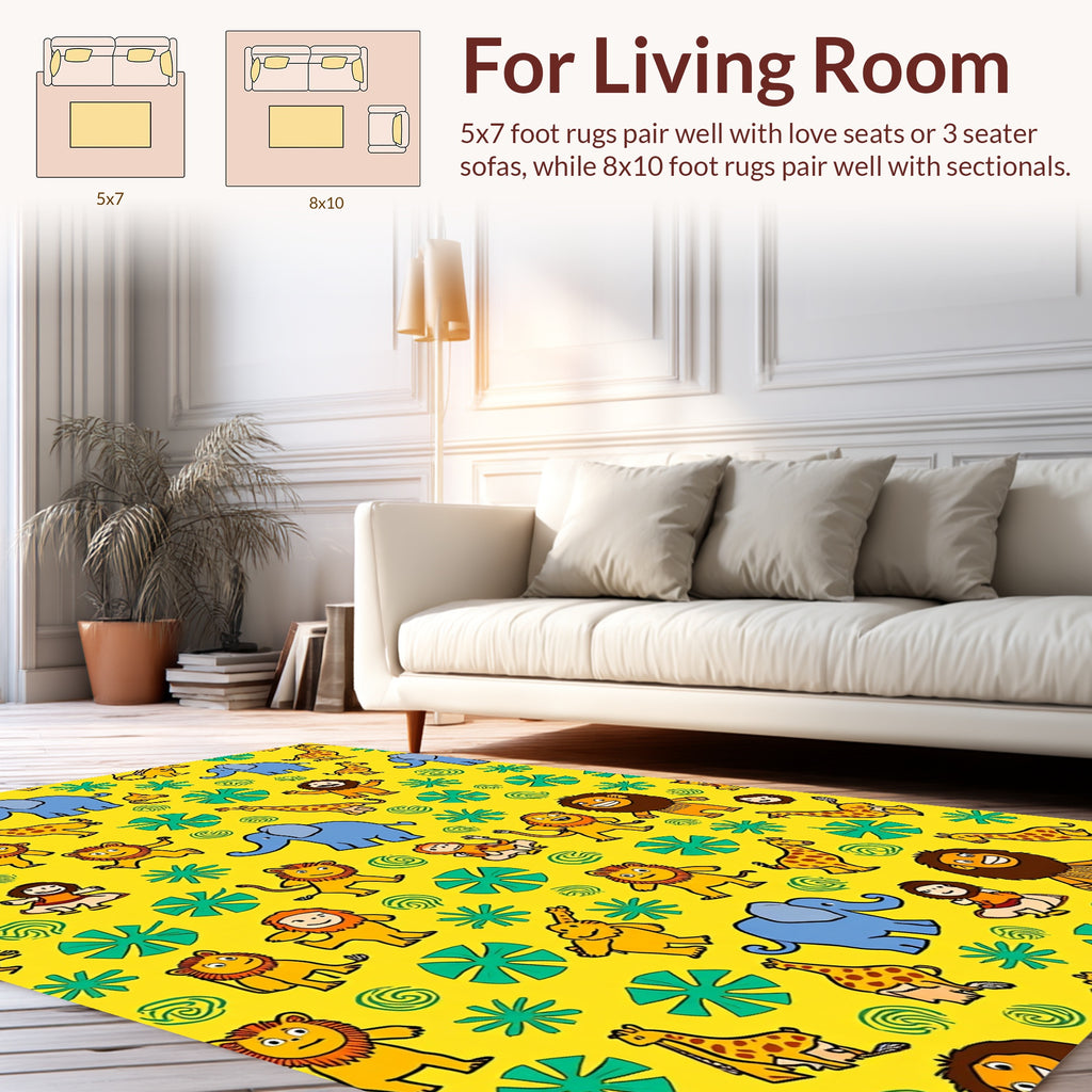 Friendly Safari Animals Fun Pattern Rug