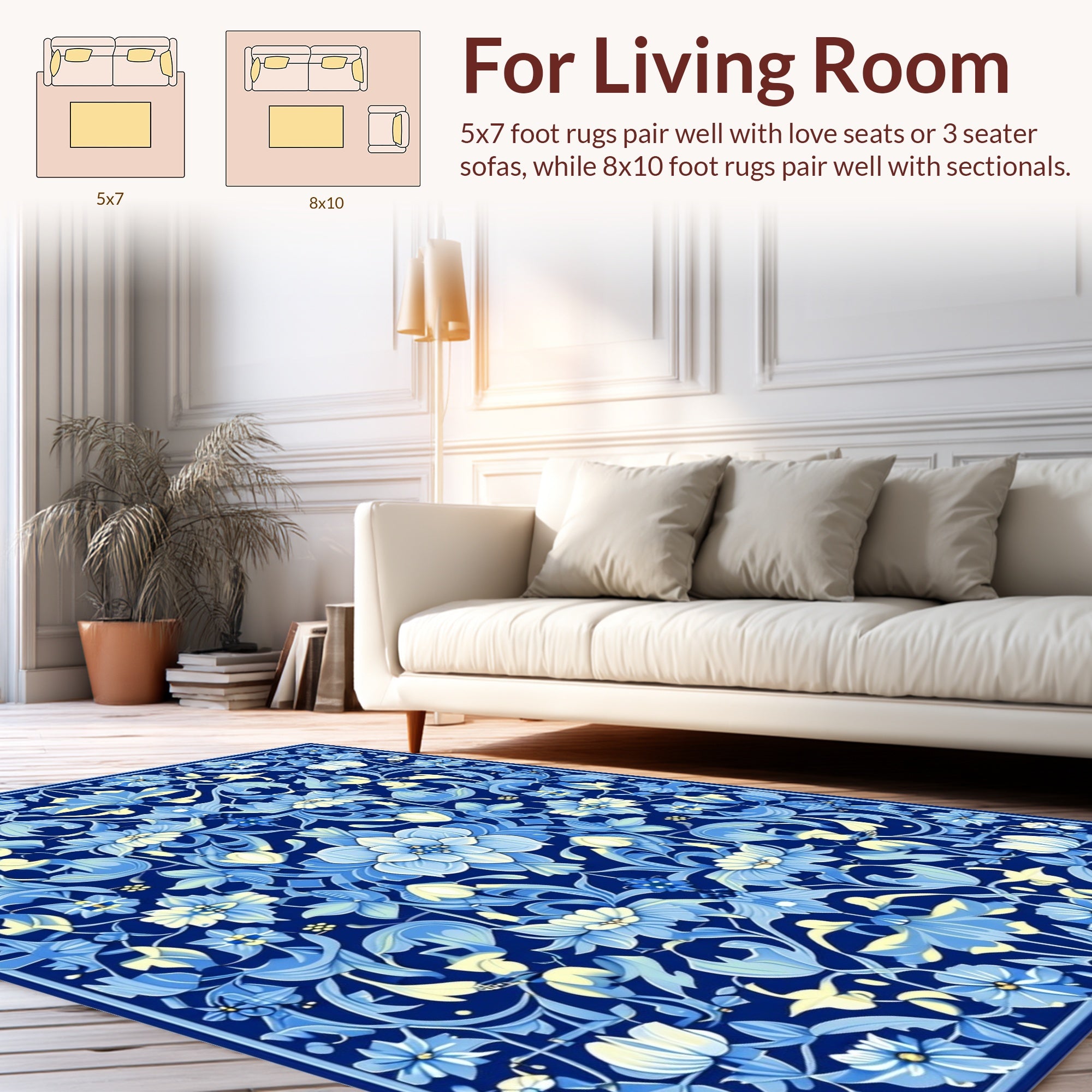 Splendid Blue Floral Meadow Pattern Rug