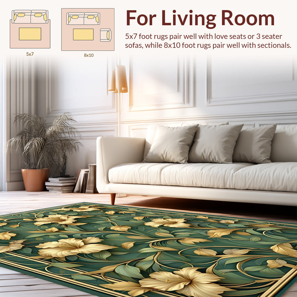 Lush Floral Golden Vine Art Rug
