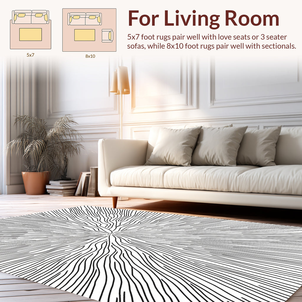 Radial Black And White Organic Lines Rug