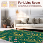 Fern and Floral Patterned Emerald Rug