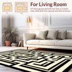 Abstract Black Cream Maze Design Rug