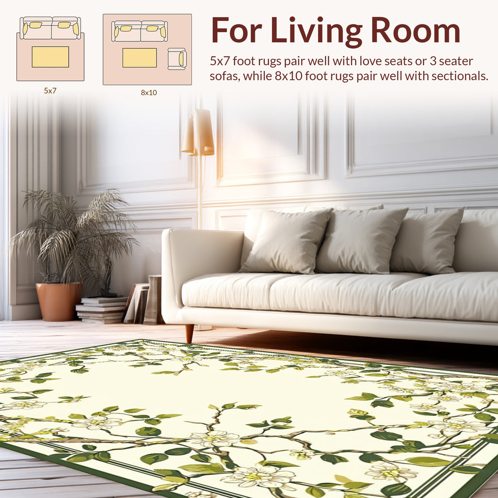 Vine Blossom And Leaf Scroll Pattern Rug
