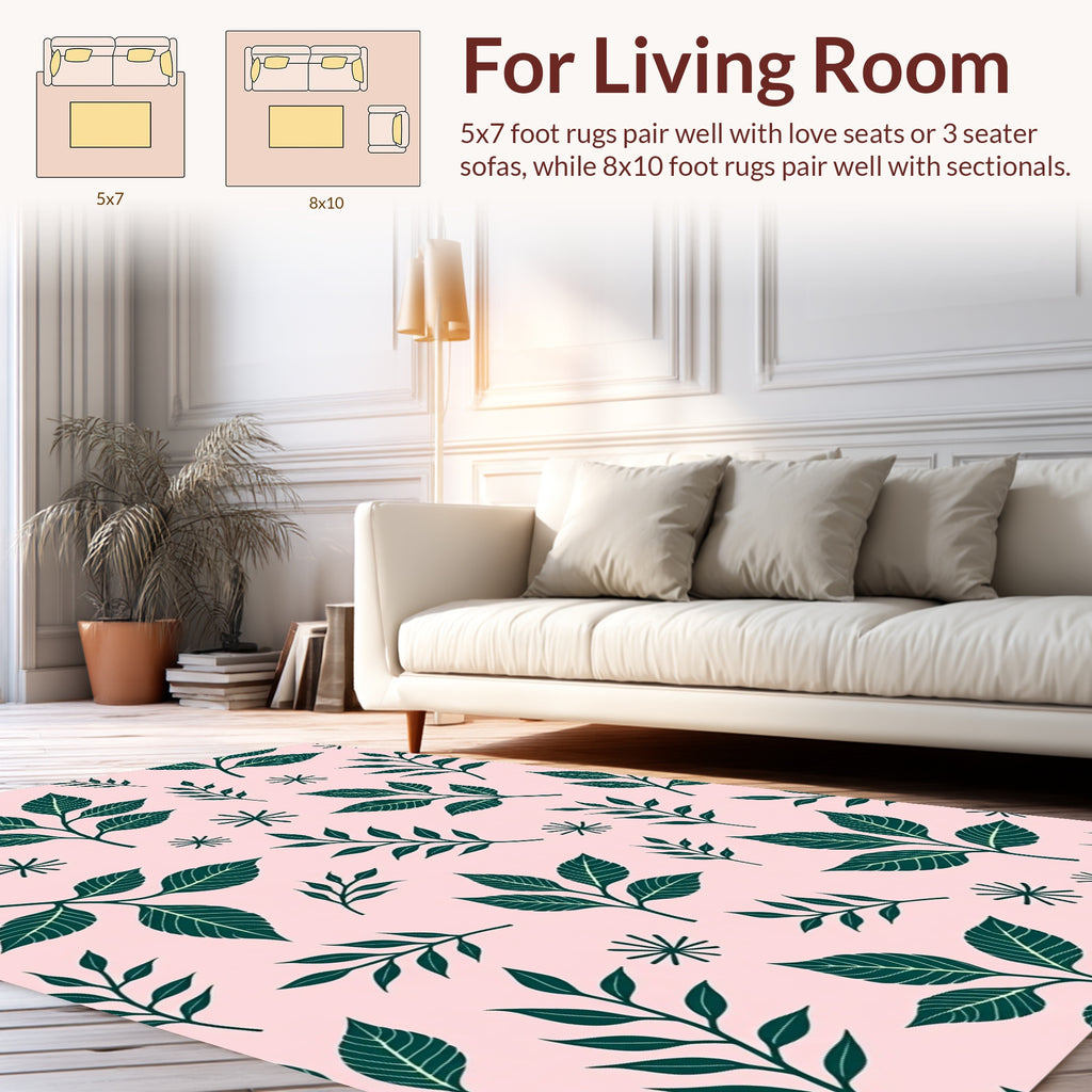 Dark Green Leafy Vine Pattern Rug