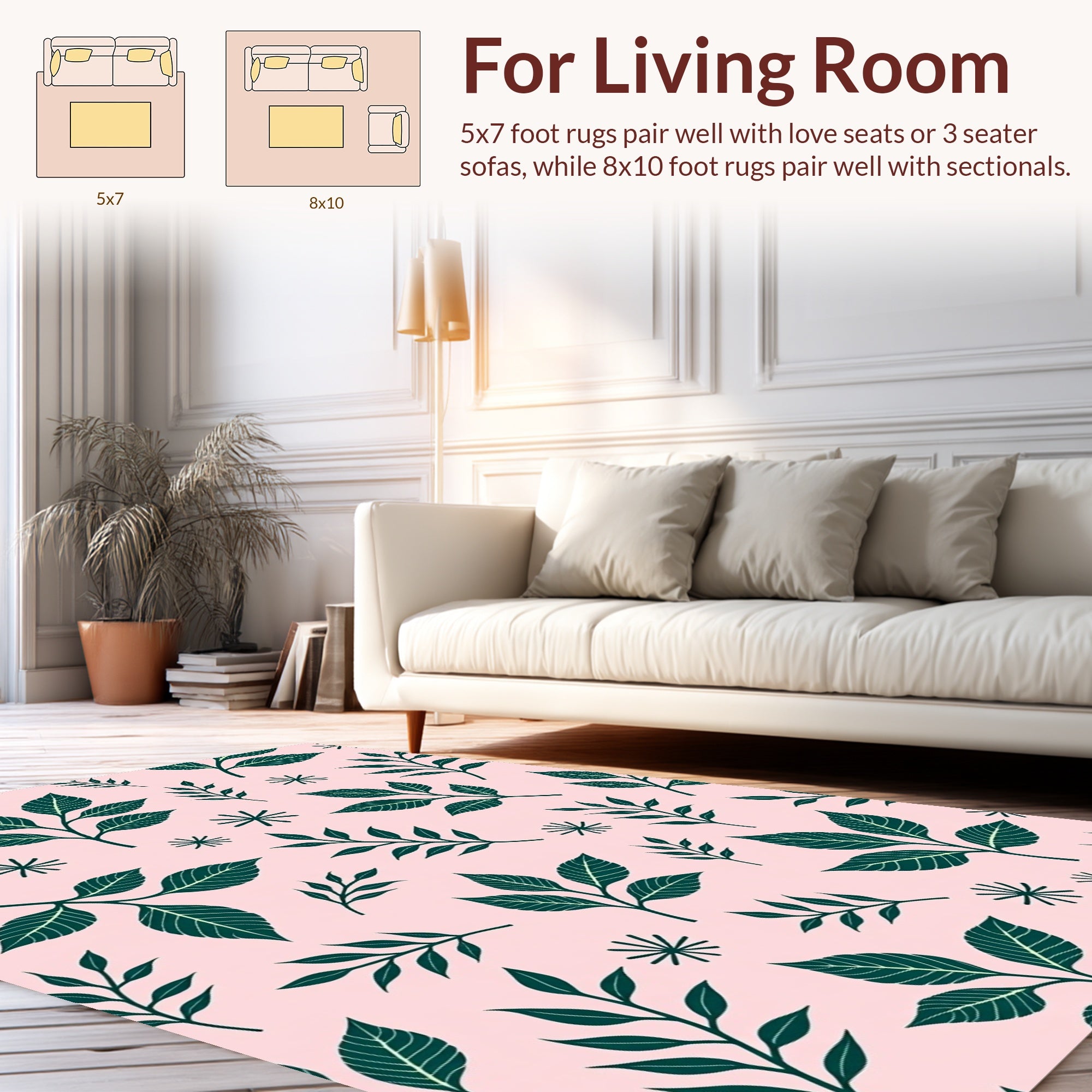 Dark Green Leafy Vine Pattern Rug