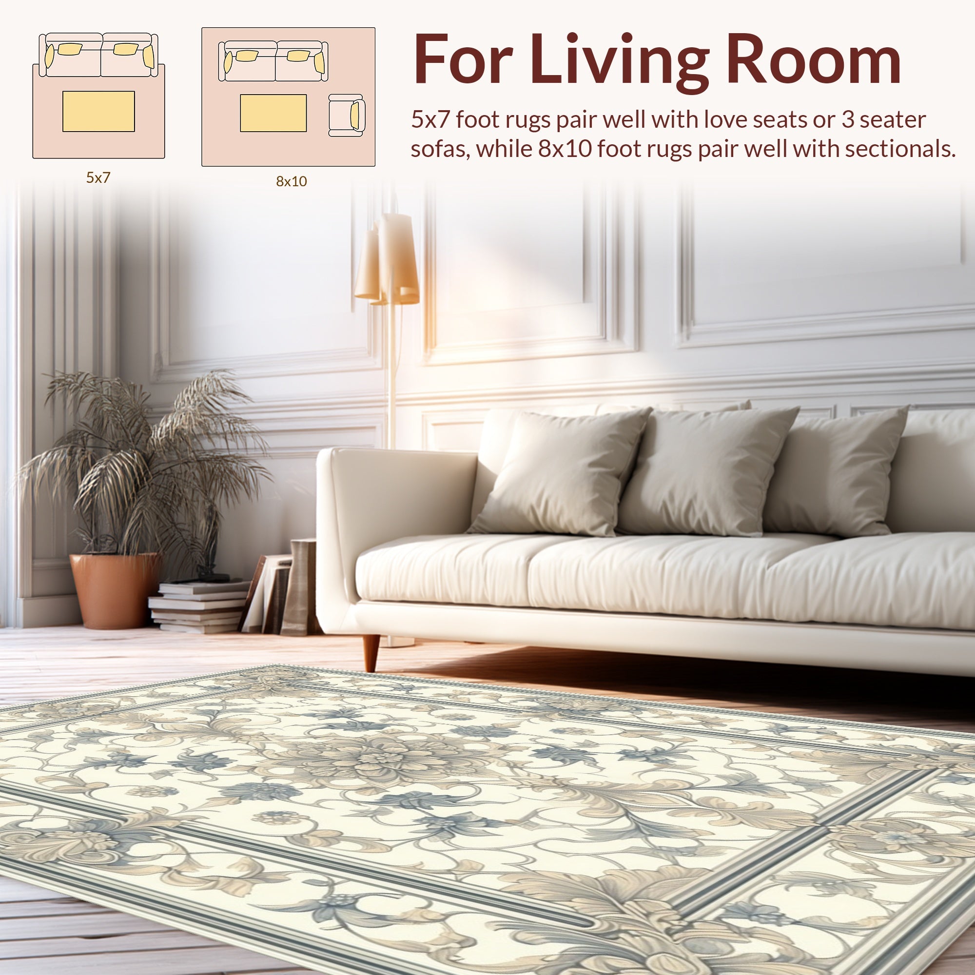 Intricate Floral Scroll Vintage Design Rug