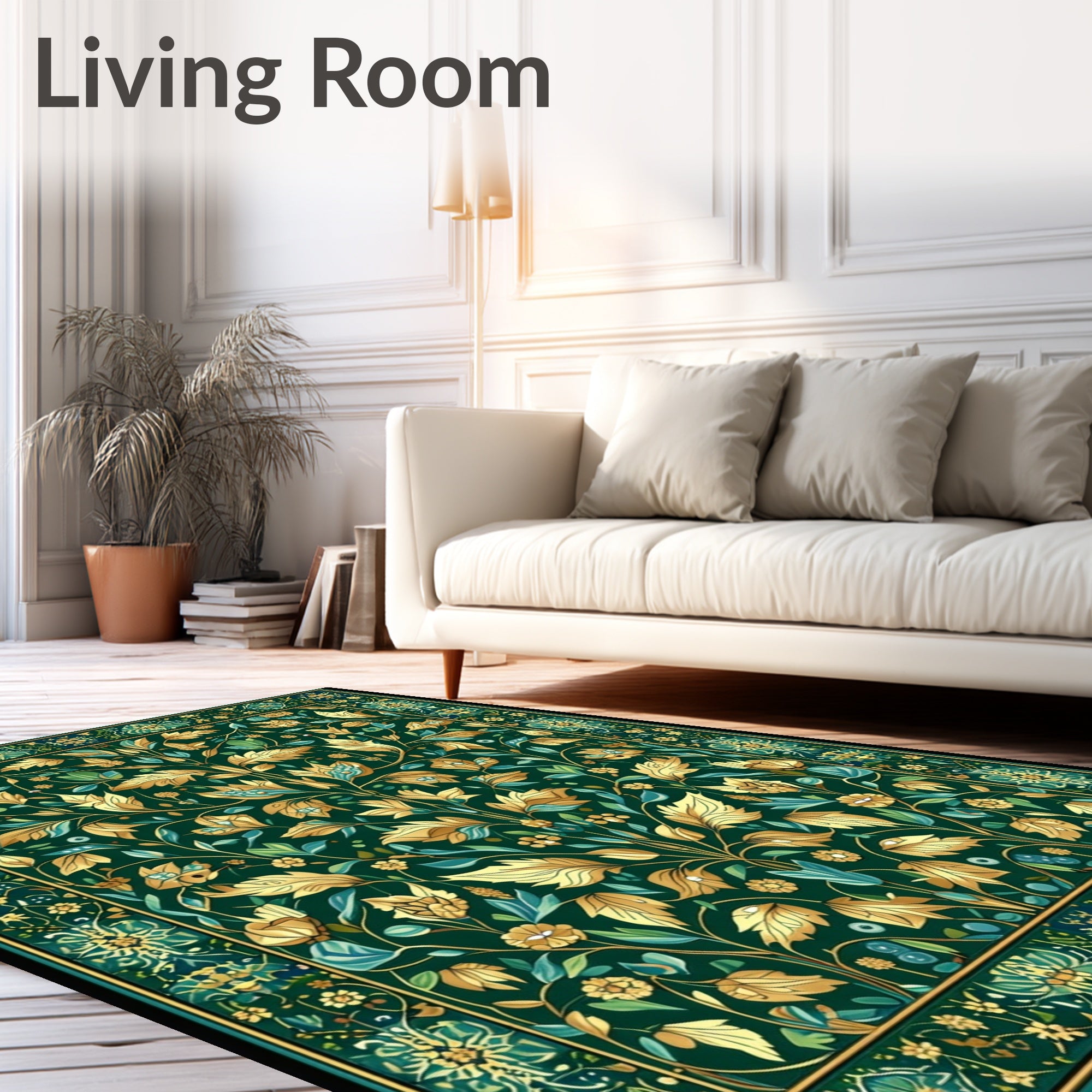 Emerald Green Floral Art Nouveau Rug
