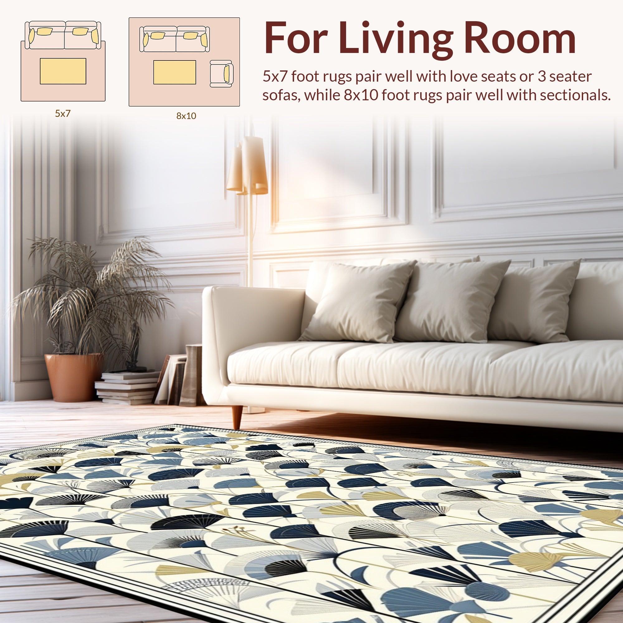 Art Deco Fan Floral Pattern Rug