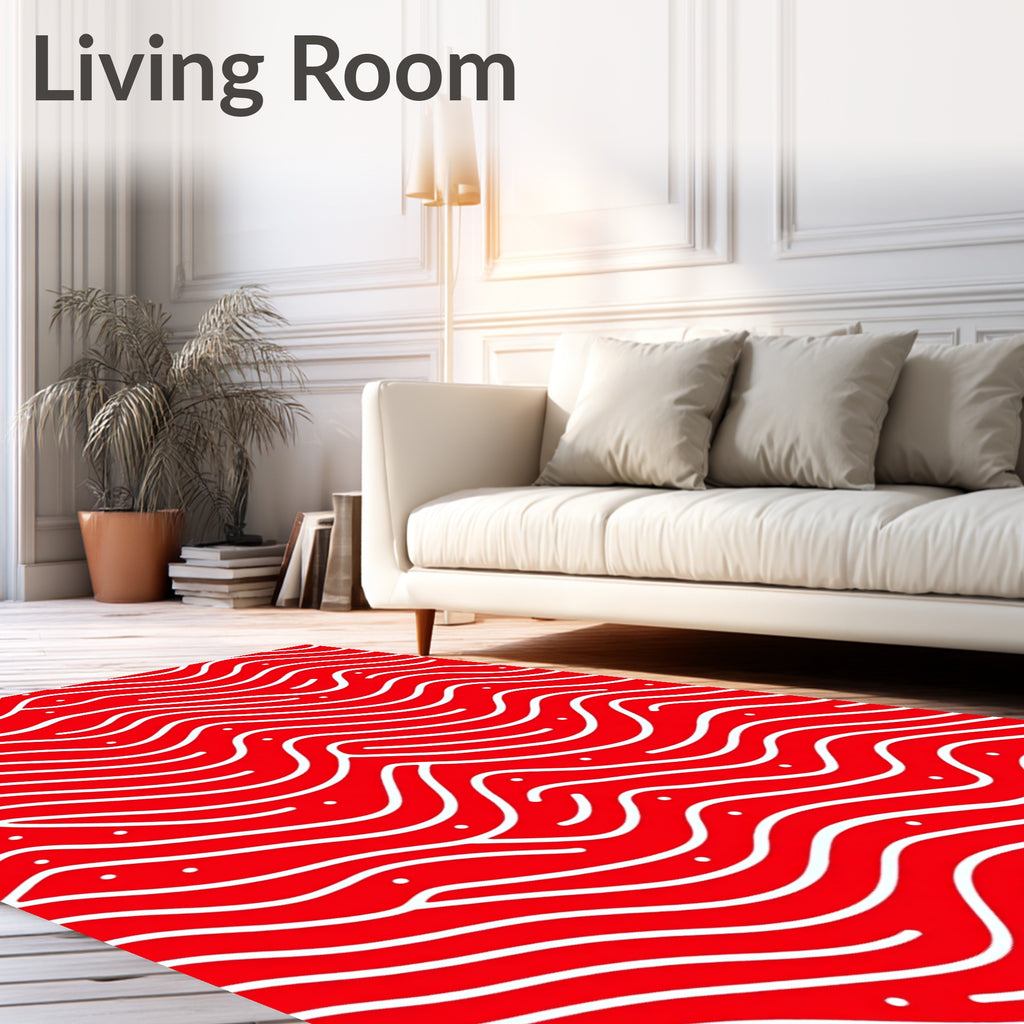 Crimson Wavy Lines with Dots Rug