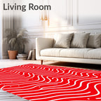 Crimson Wavy Lines with Dots Rug