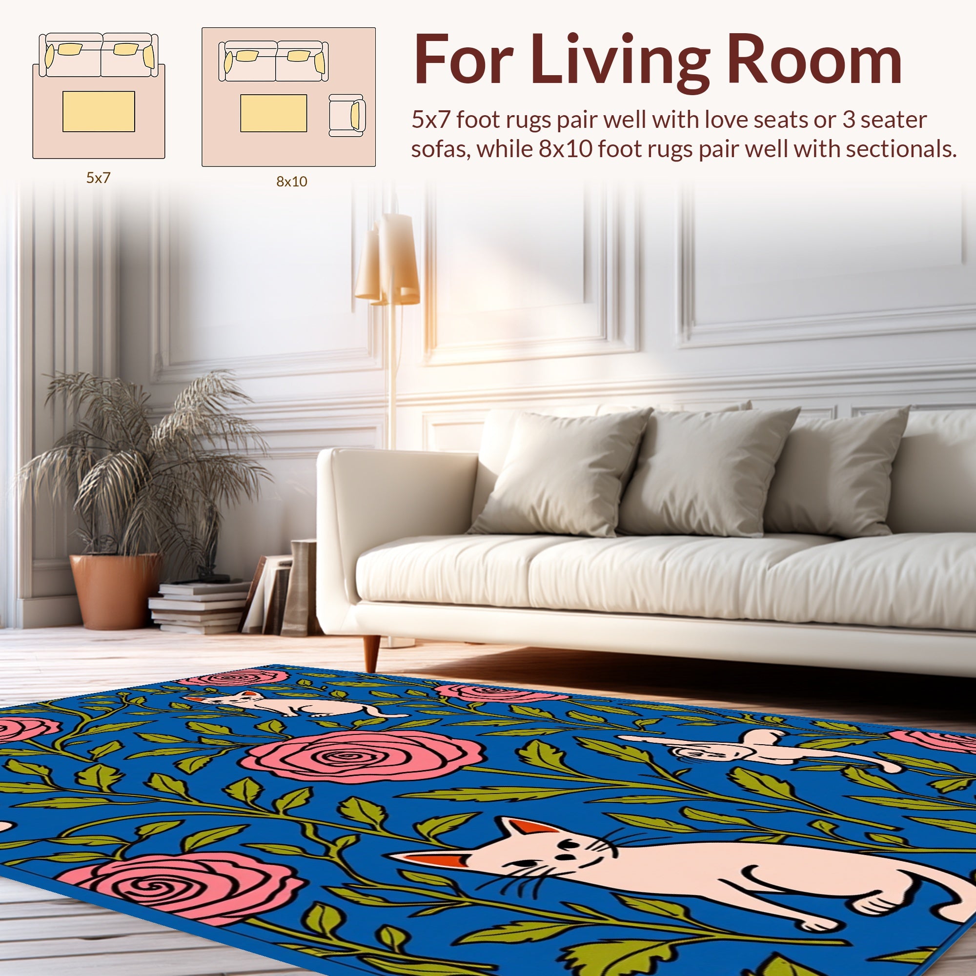 Whimsical Pink Roses And Feline Friends Rug