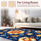 Ornate Floral Blue Orange Pattern Rug