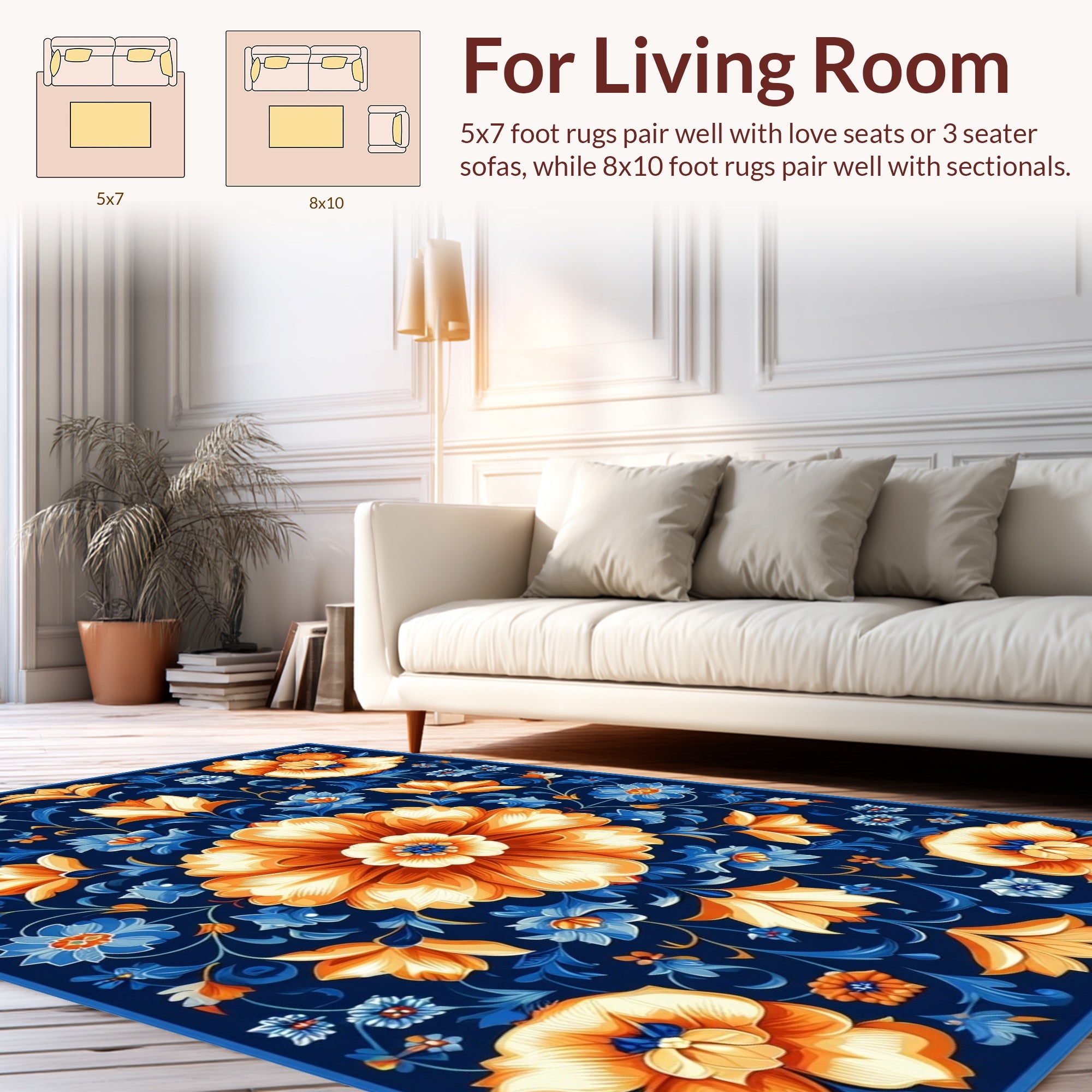 Ornate Floral Blue Orange Pattern Rug