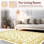 Elegant Gold Floral Scroll Pattern Rug
