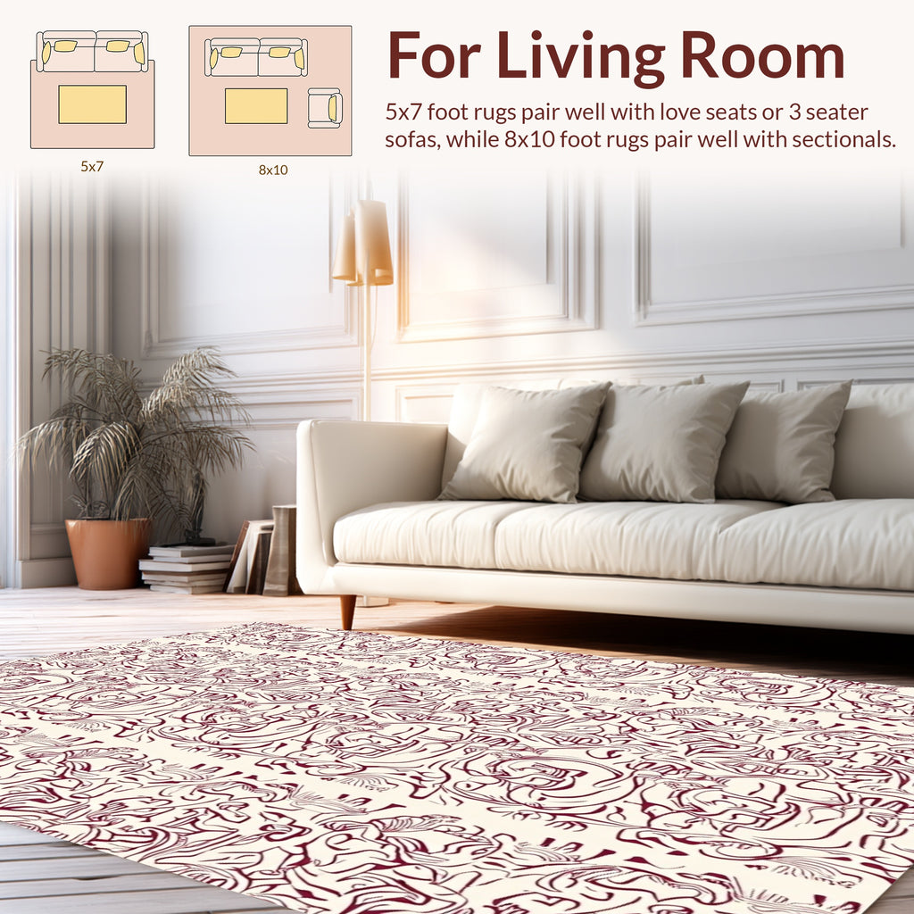 Abstract Figures Burgundy Cream Pattern Rug