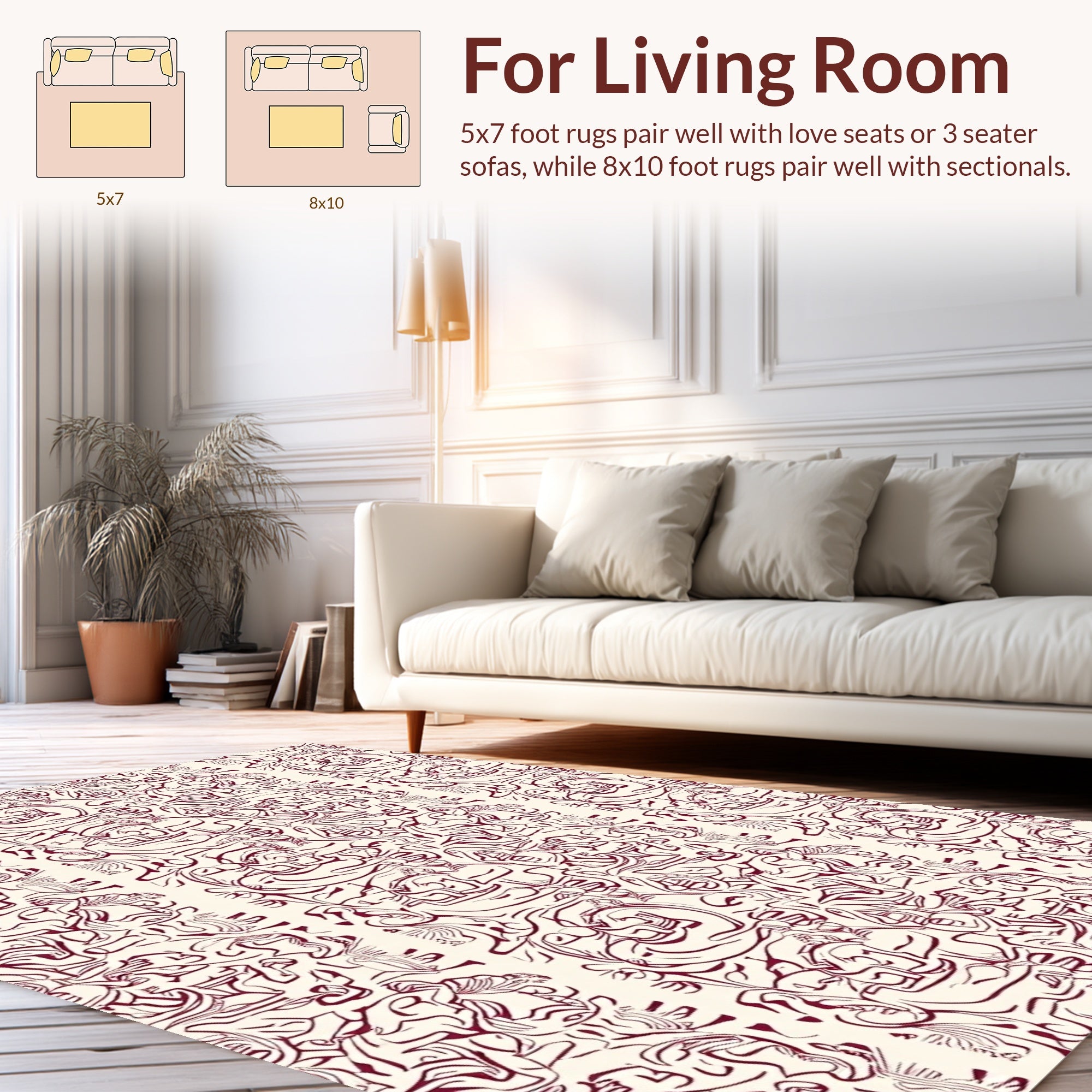 Abstract Figures Burgundy Cream Pattern Rug