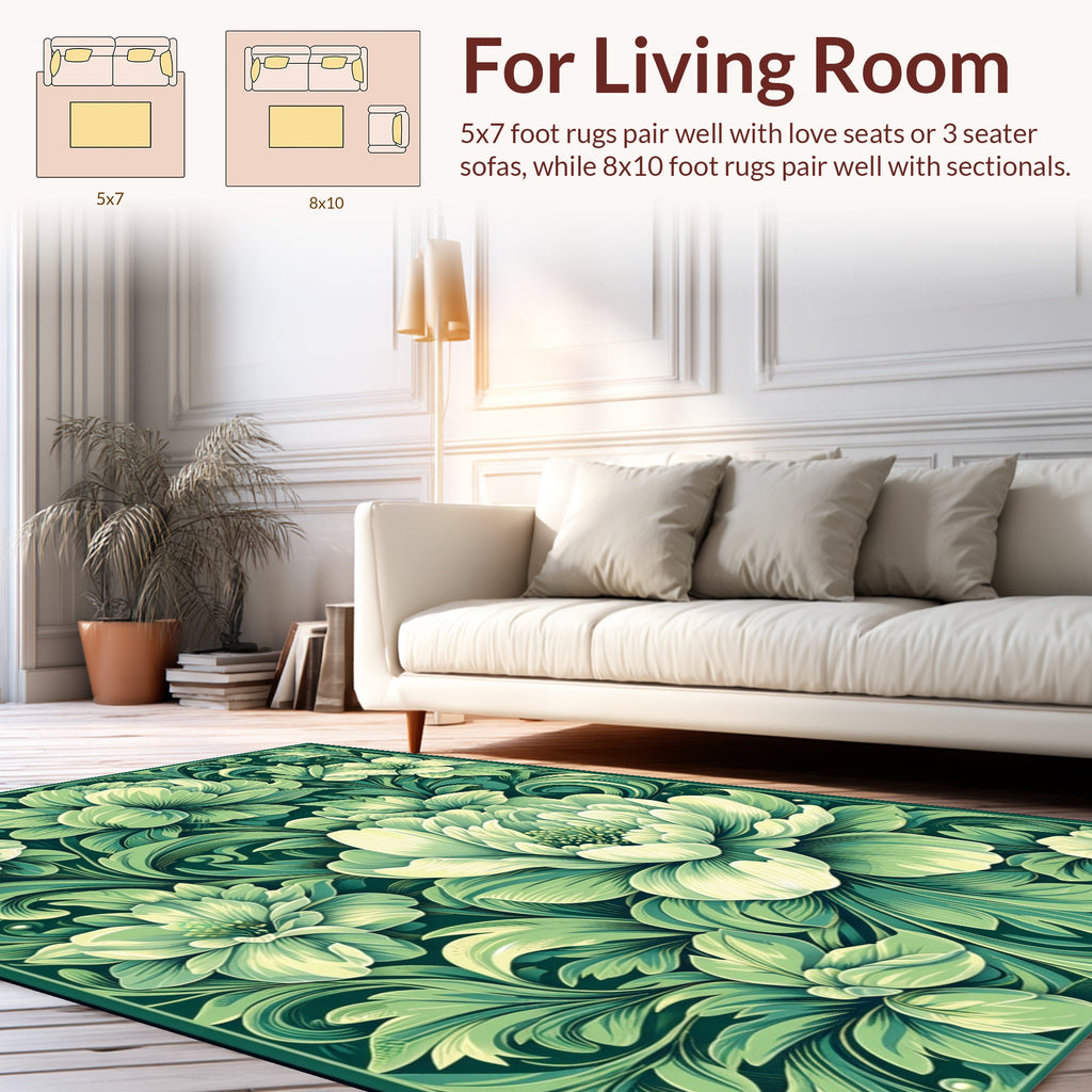 Elegant Floral Art Nouveau Green Rug