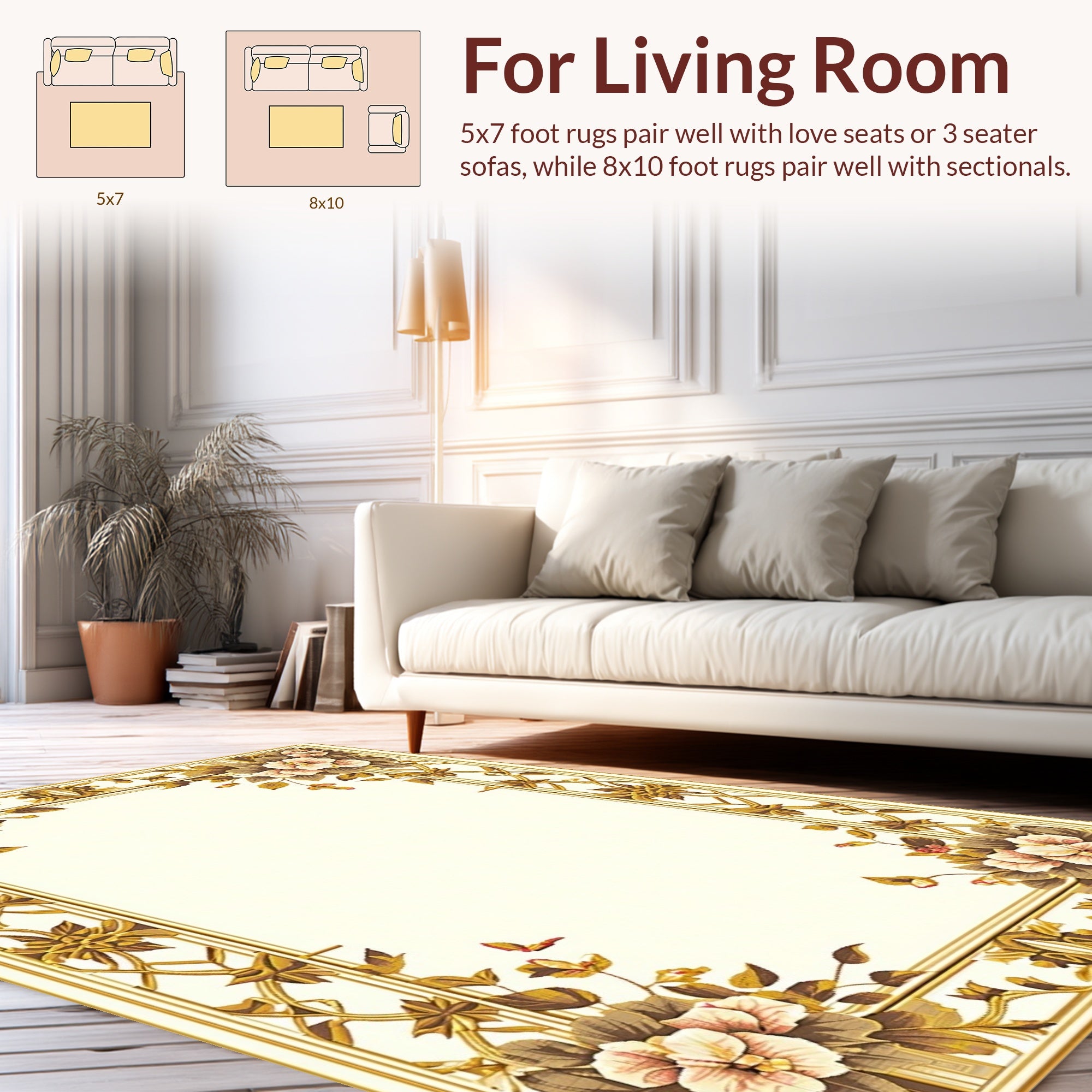 Ornate Floral Vine Border Design Rug