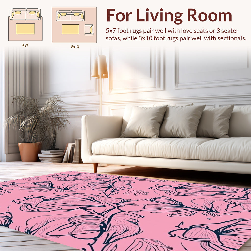 Textured Pink Floral Sketch Pattern Rug