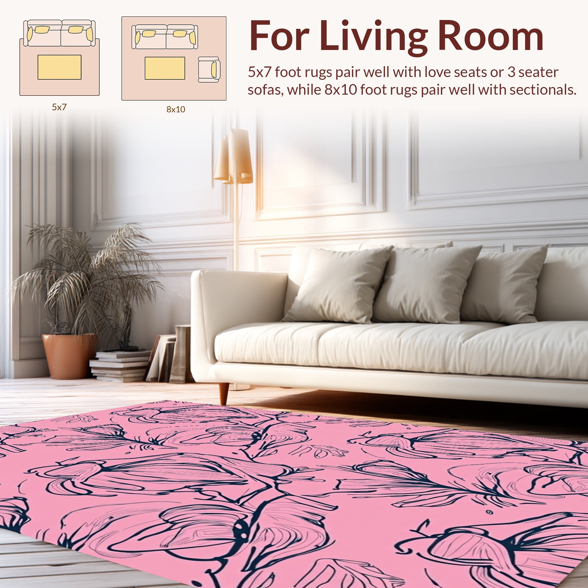 Textured Pink Floral Sketch Pattern Rug