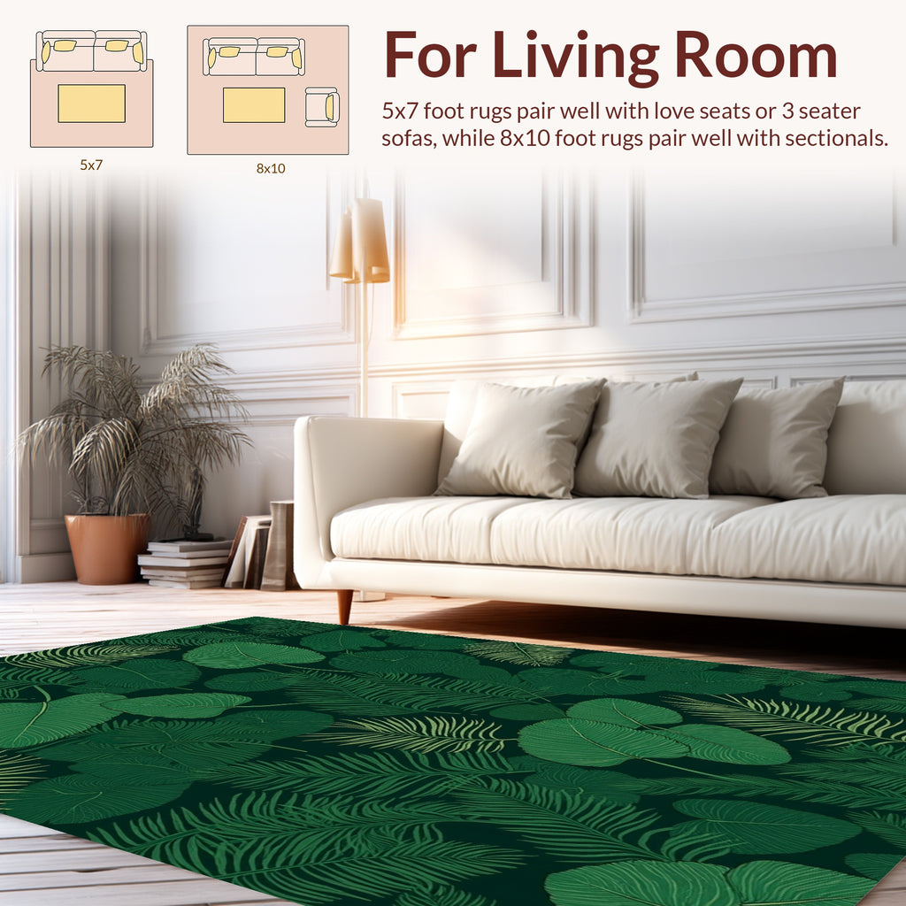 Lush Green Tropical Foliage Pattern Rug