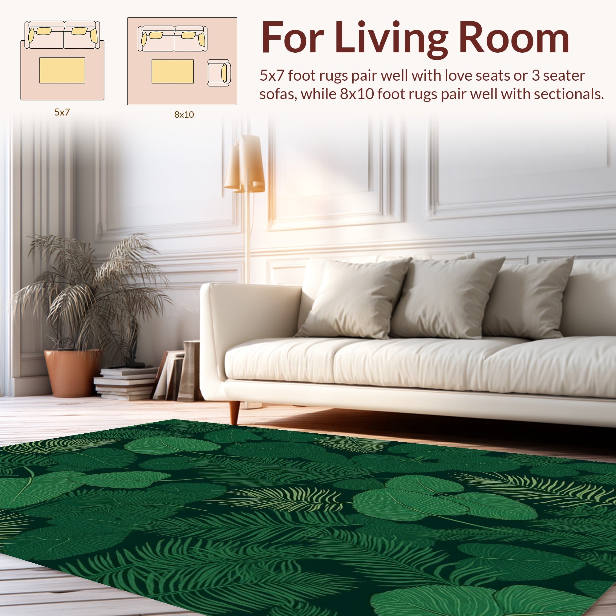 Lush Green Tropical Foliage Pattern Rug