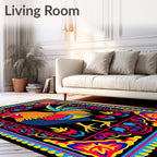 Bold Rooster Floral Frame Rug