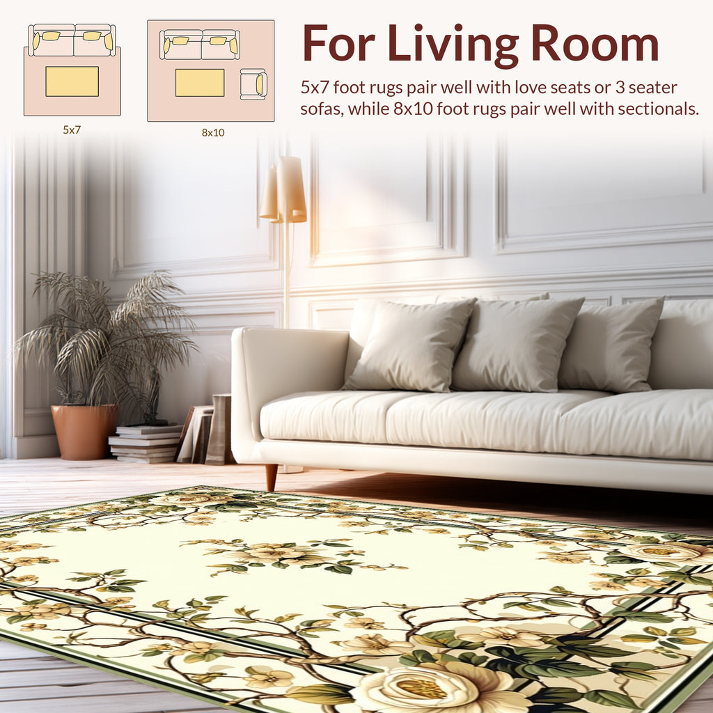 Cream Floral Vine Traditional Design Rug