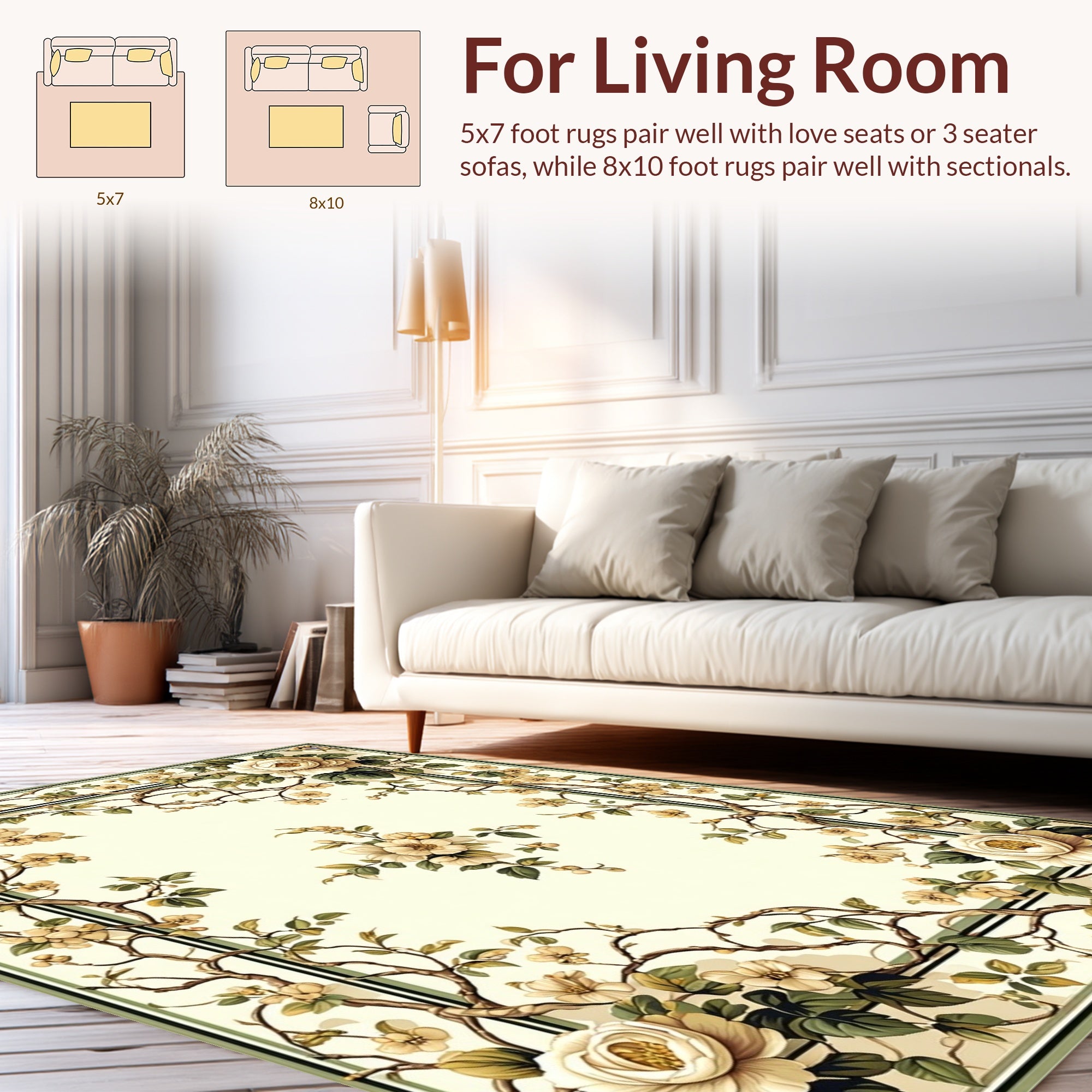 Cream Floral Vine Traditional Design Rug