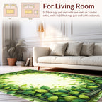 Vibrant Green Leaves Nature Border Design Rug