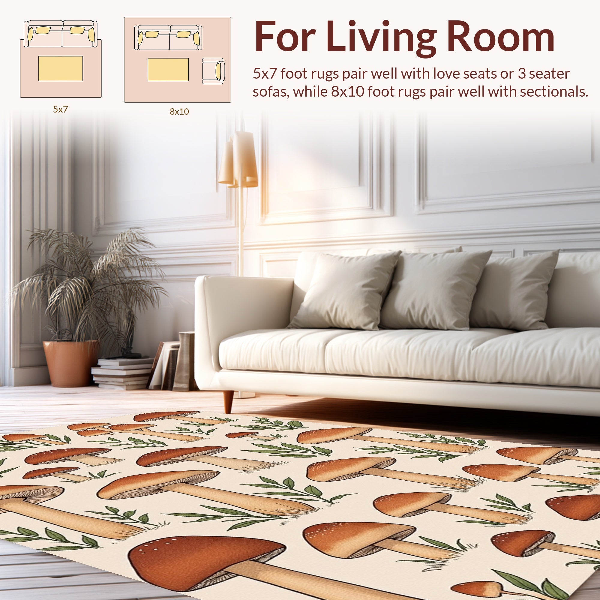 Whimsical Woodland Mushroom Pattern Rug