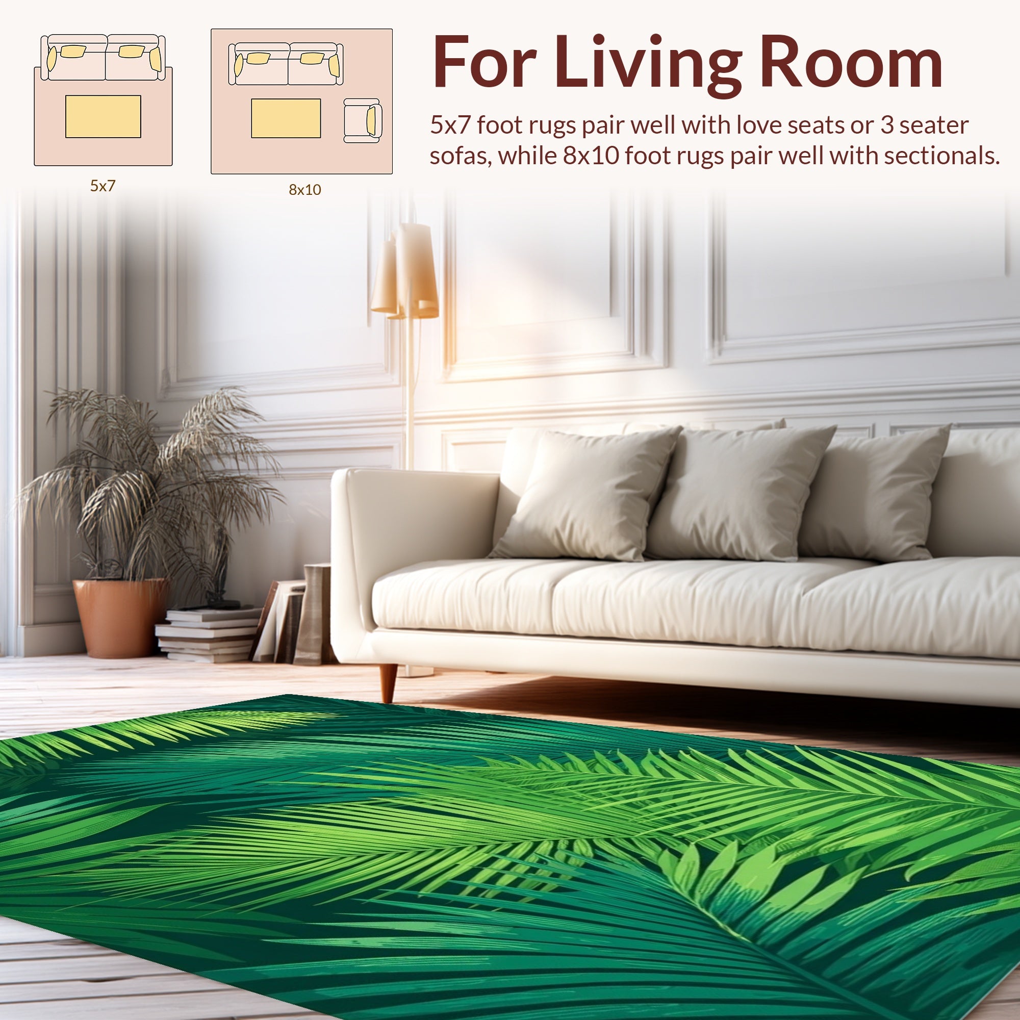Lush Tropical Palm Leaf Pattern Rug