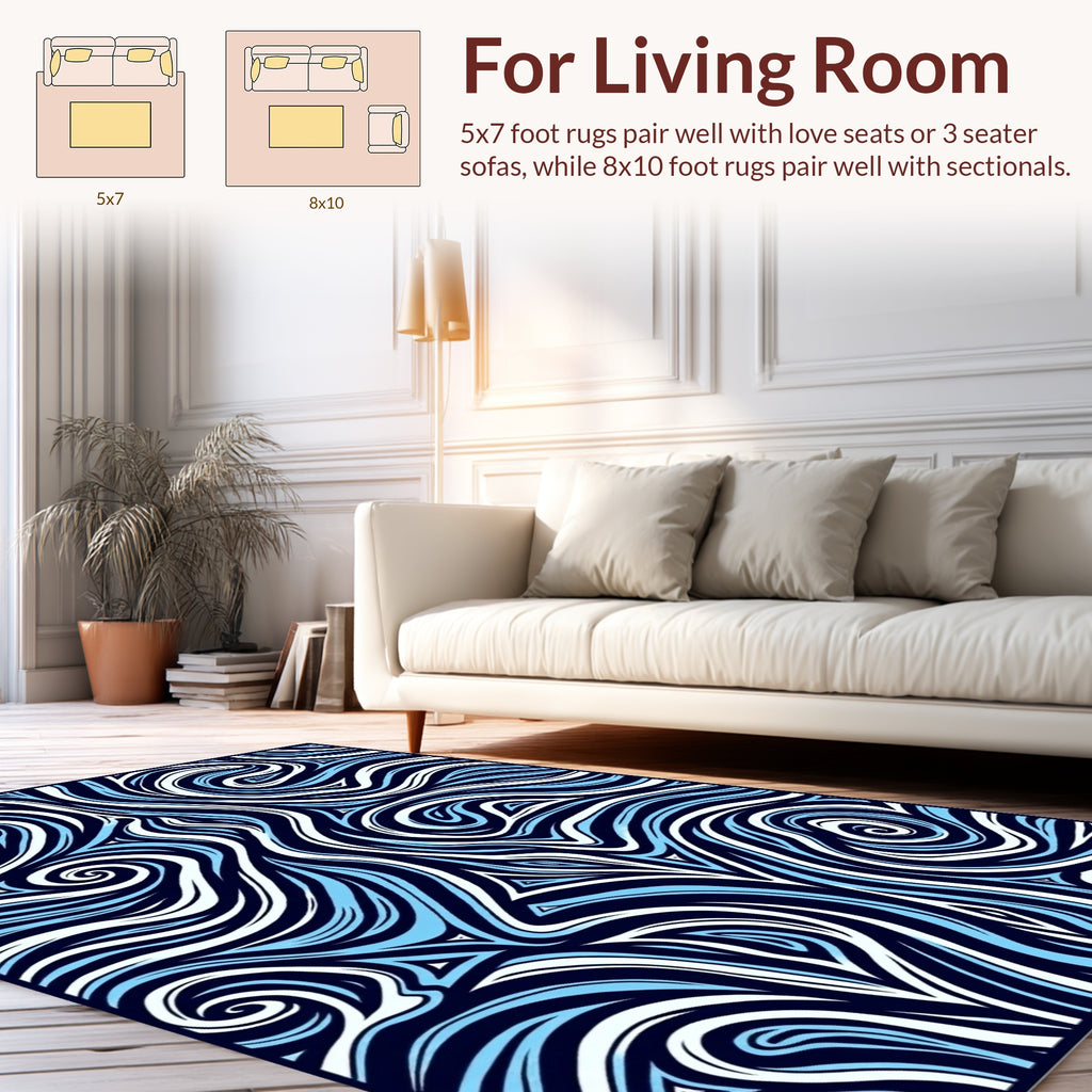Blue Striped Swirl Abstract Design Rug