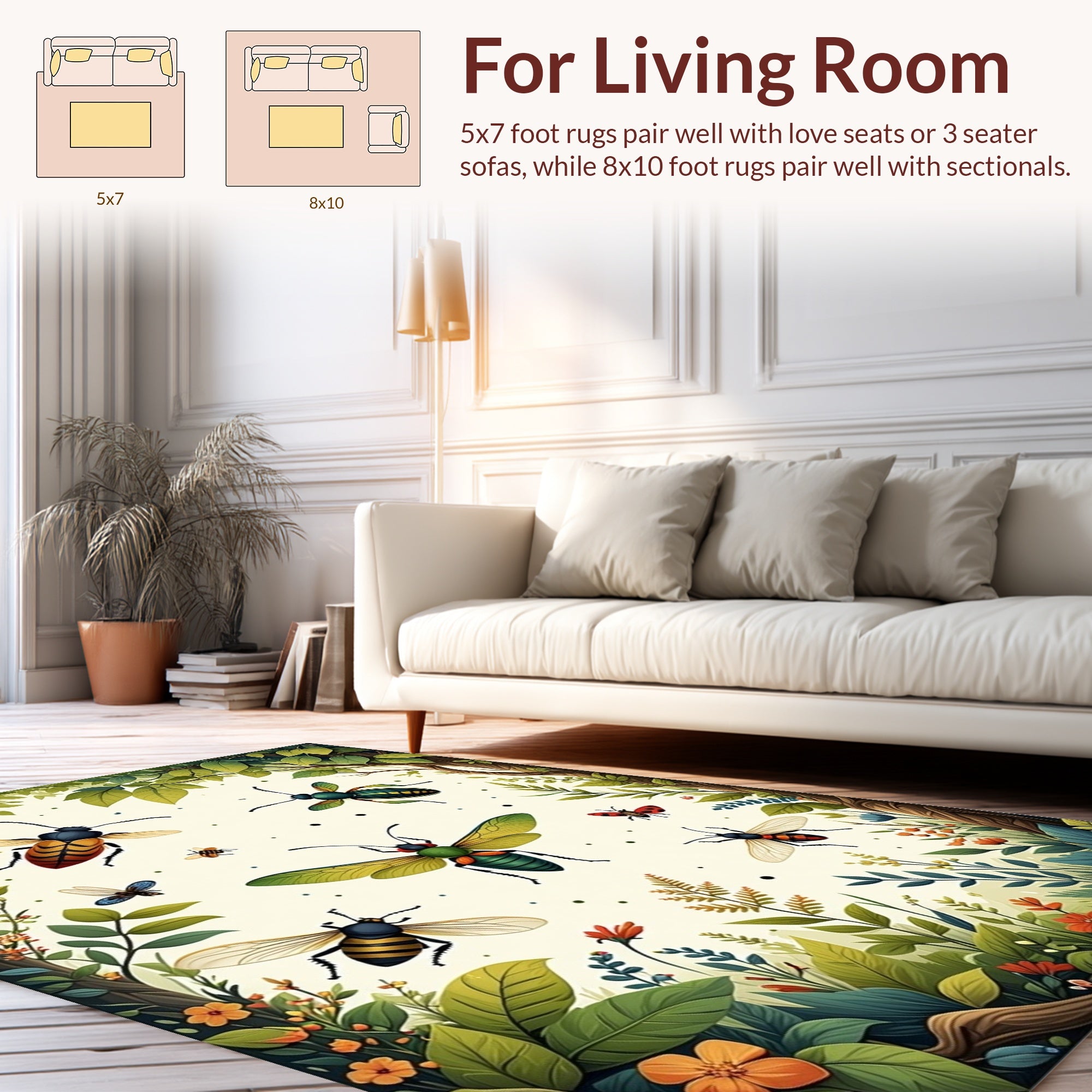 Nature Insects Floral Pattern Rug