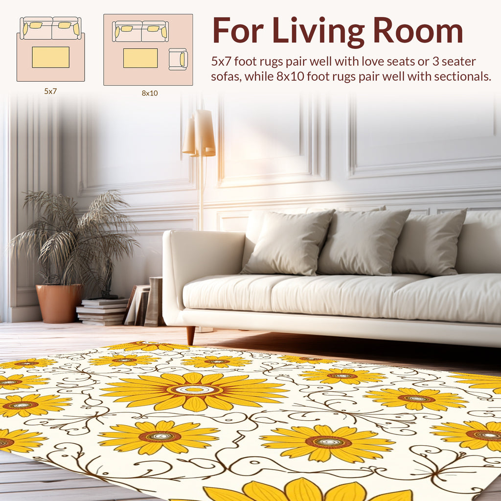 Yellow Daisy Floral Pattern Rug