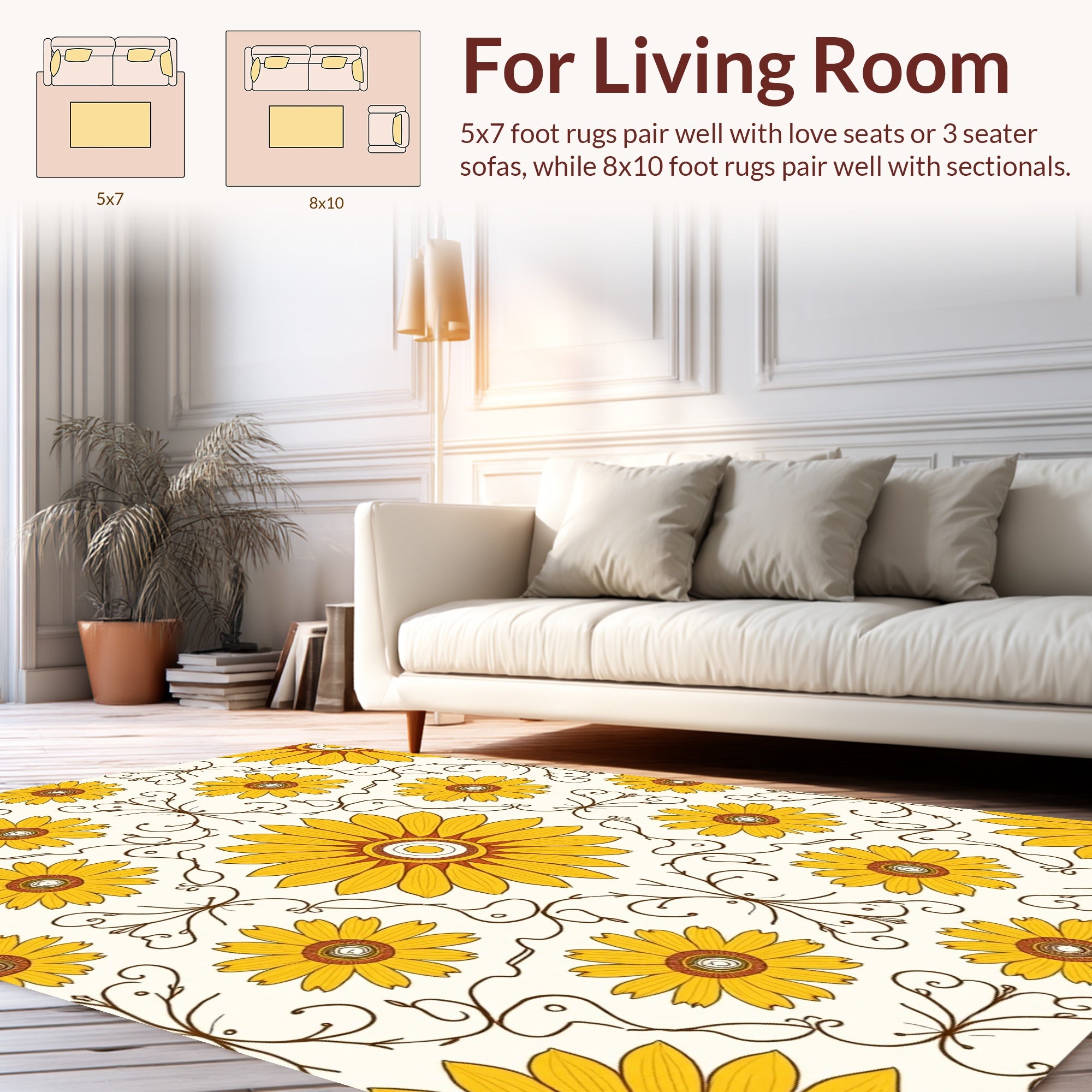 Yellow Daisy Floral Pattern Rug