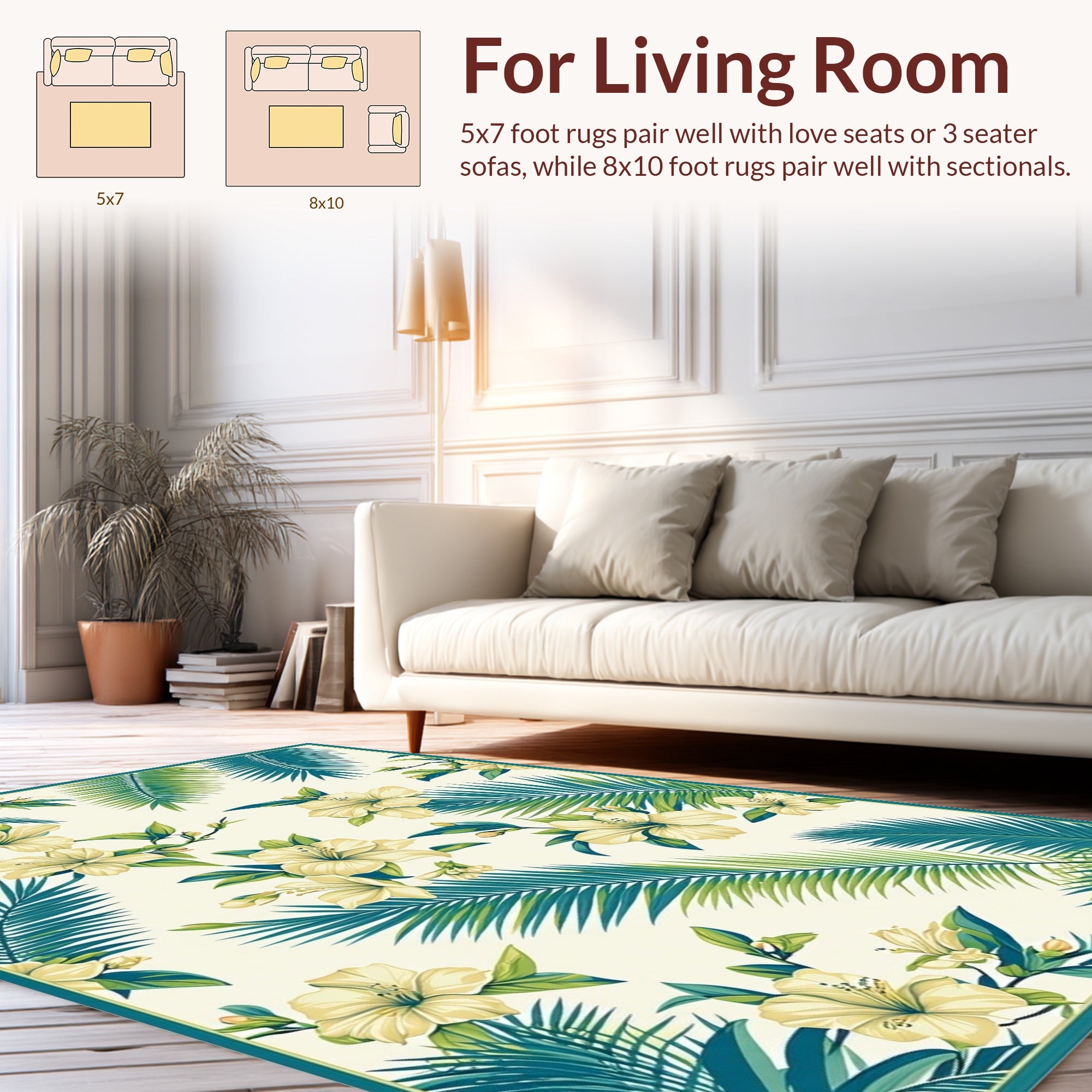 Tropical Floral Palm Leaves Rug