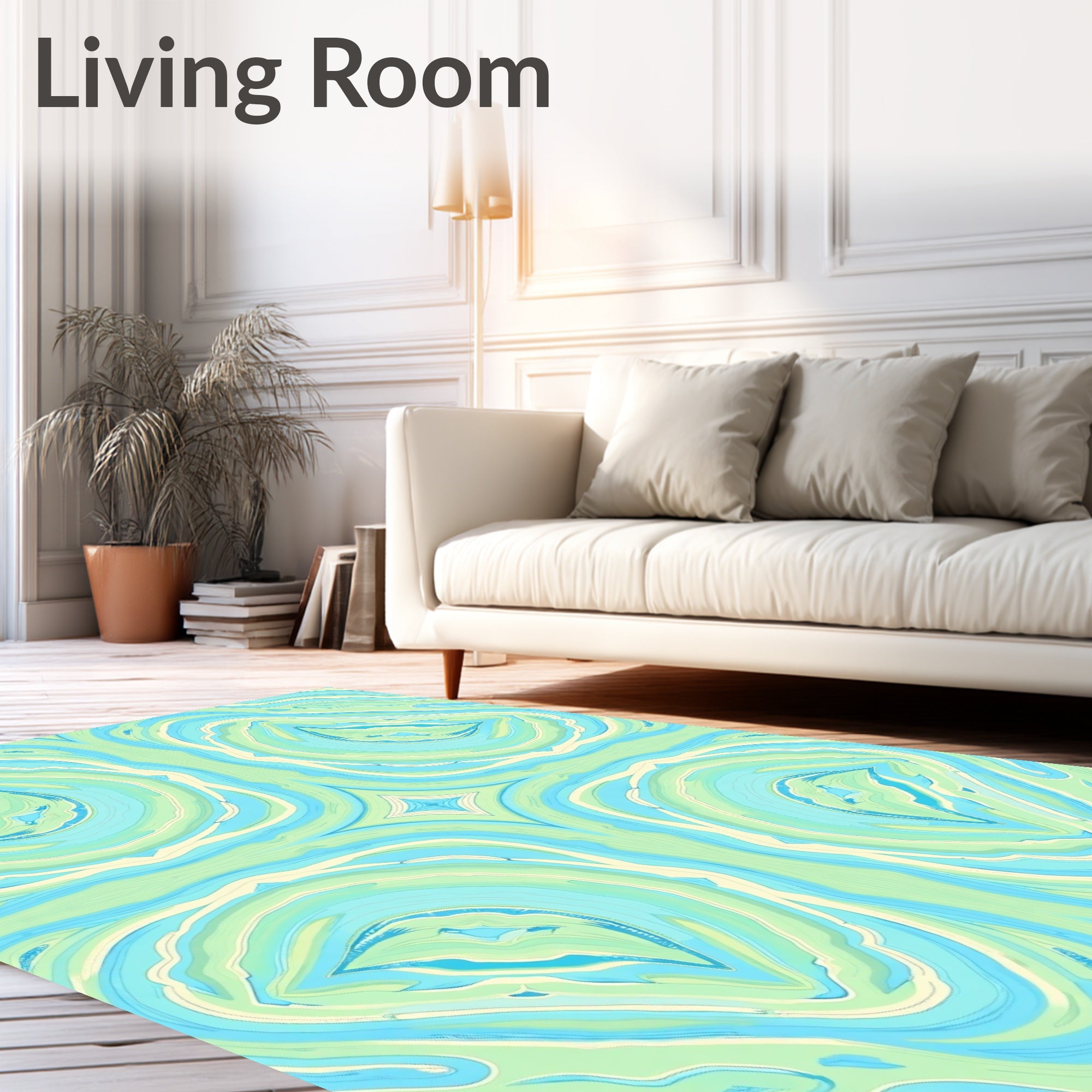Soft Aqua Cream Swirl Kaleidoscope Rug