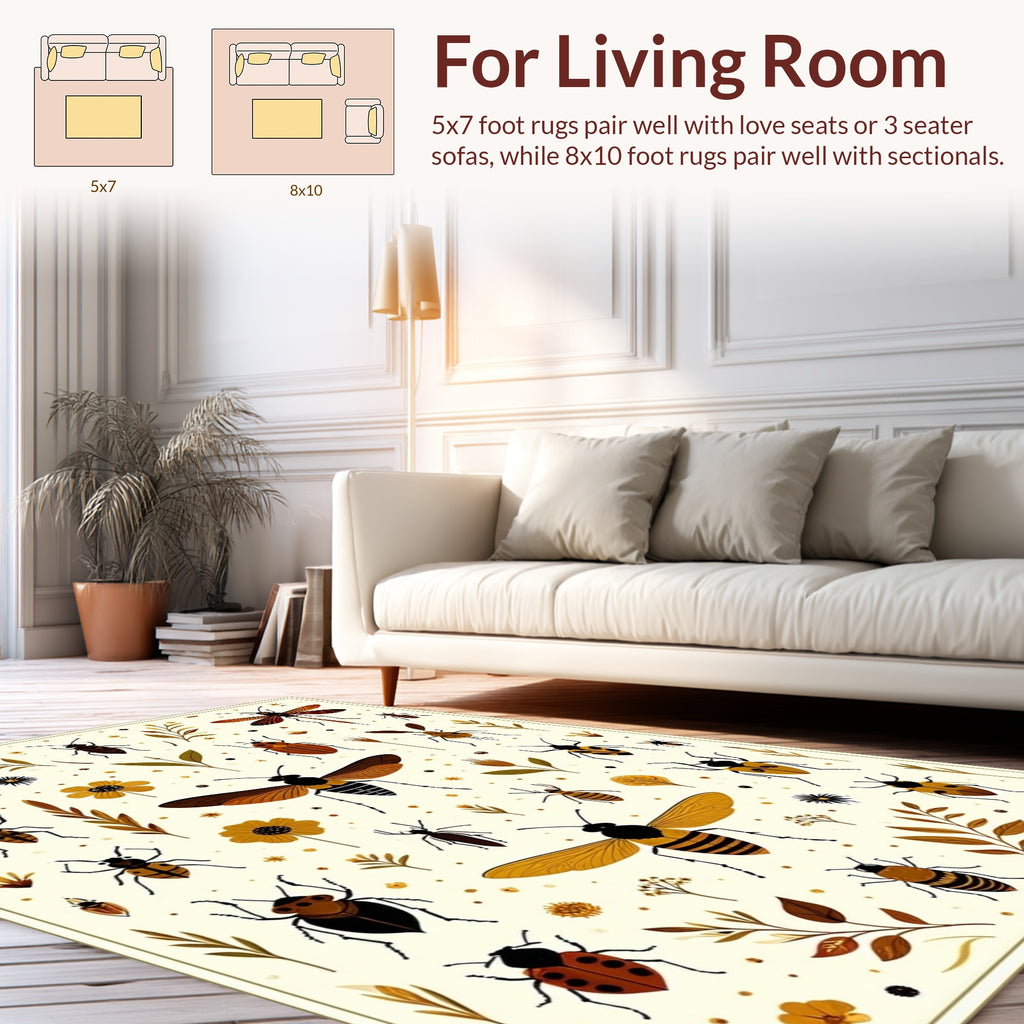 Whimsical Insects Botanical Pattern Rug