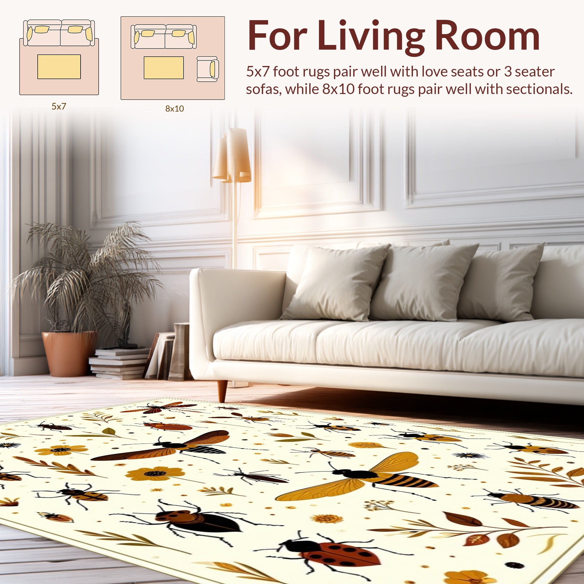 Whimsical Insects Botanical Pattern Rug