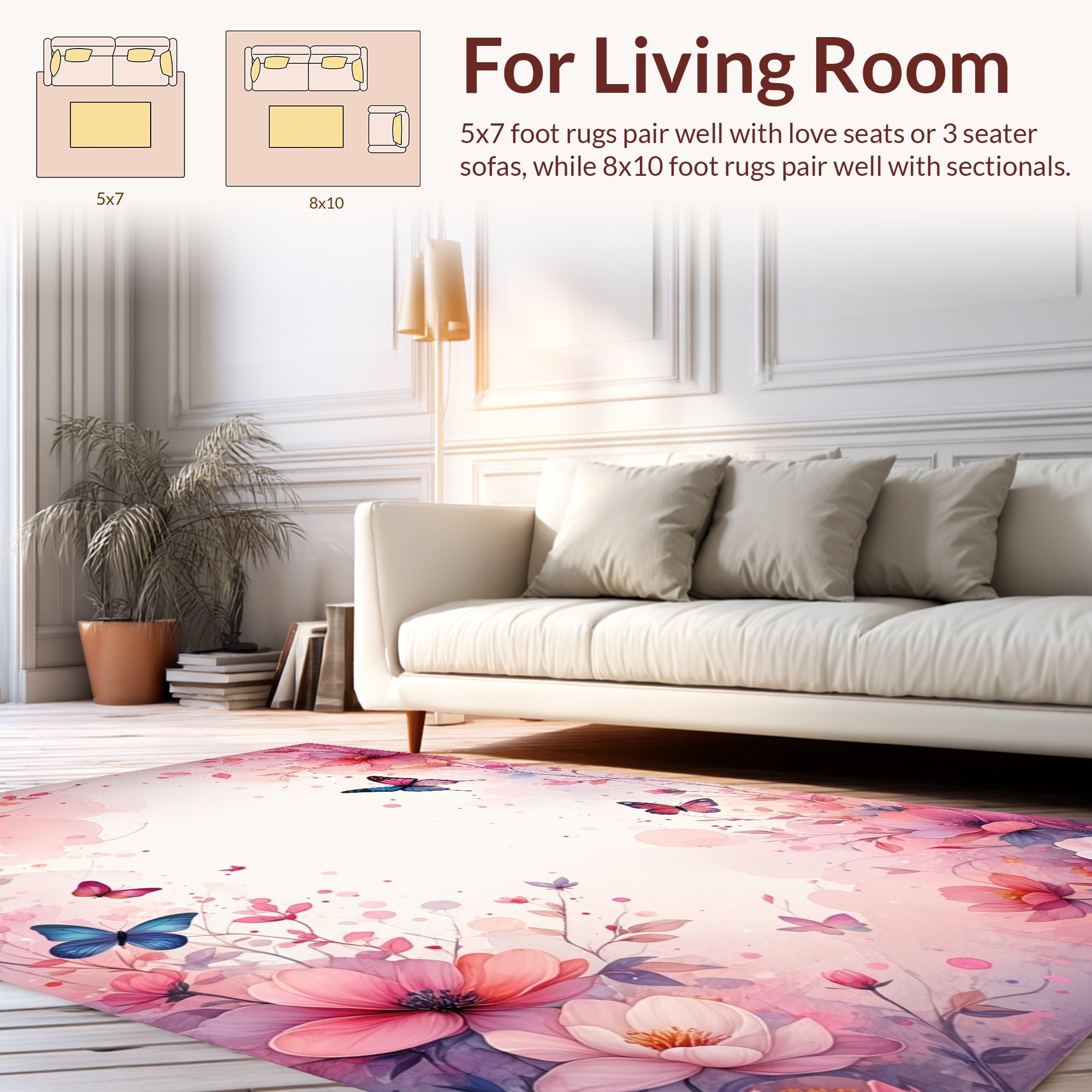 Delicate Floral Butterfly Watercolor Design Rug