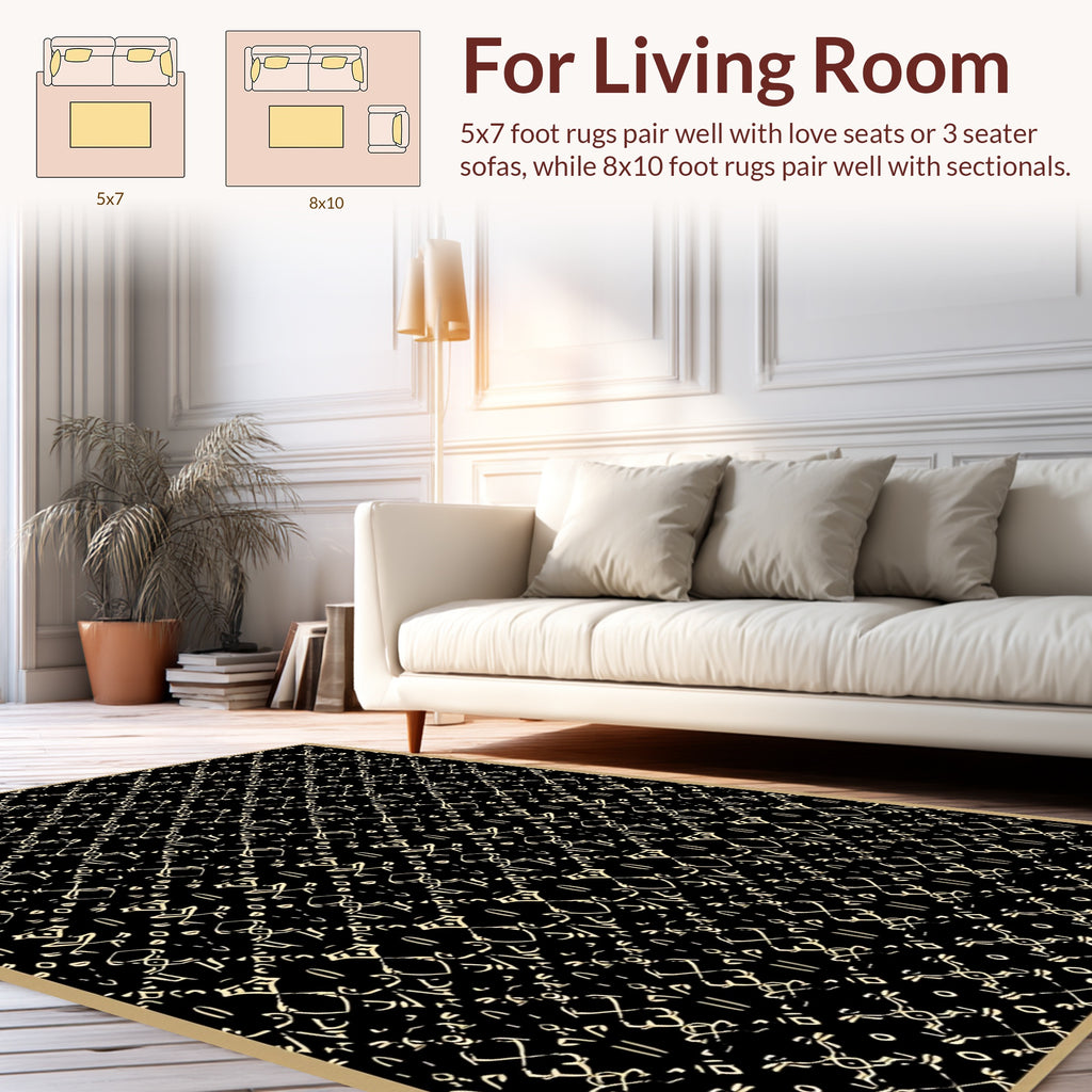 Ornate Black Gold Ornamental Design Rug