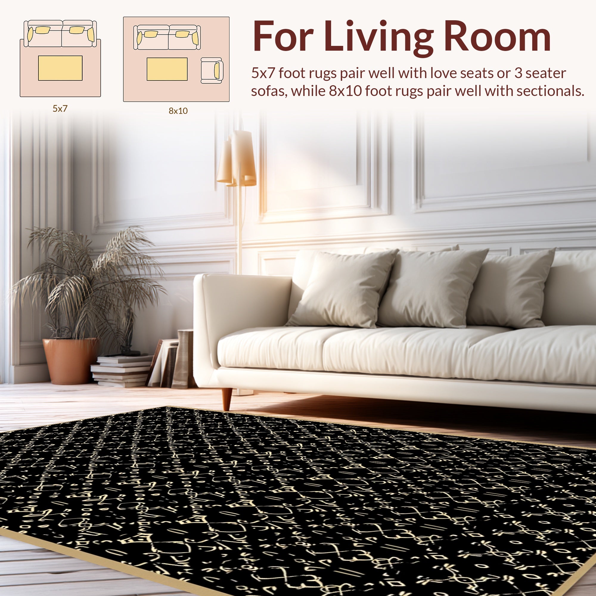 Ornate Black Gold Ornamental Design Rug